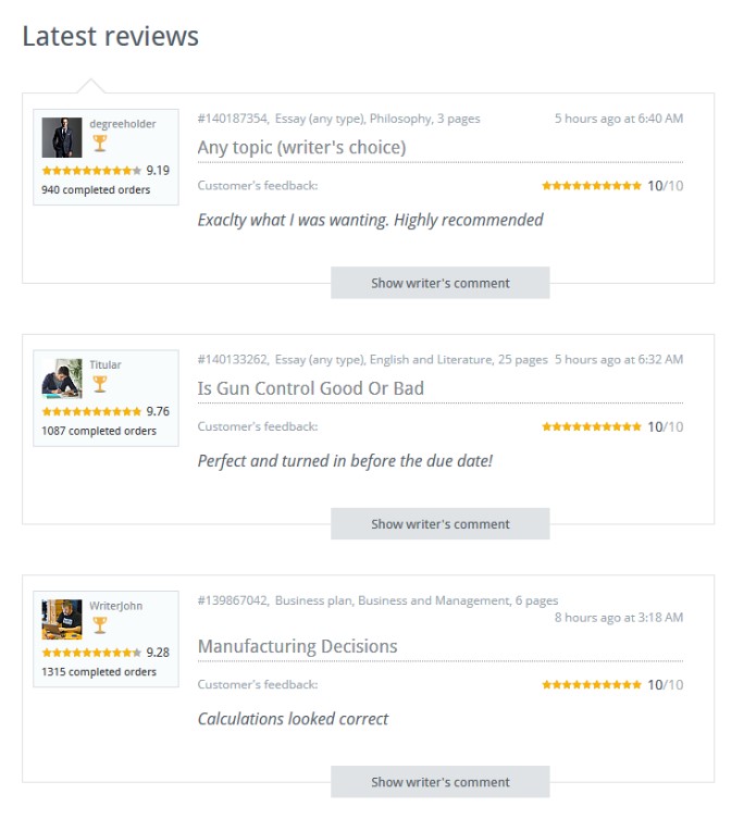 WriteMyEssayOnline Customers Reviews