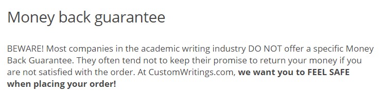 CustomWritings Review -Money-back guarantee